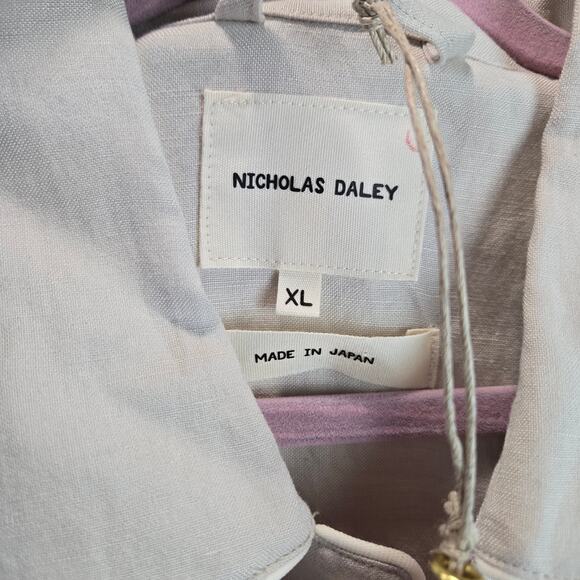 NWOT Nicholas Daley Linen Mento Patchwork Button Shirt Pink Beige Streetwear XL - Picture 4 of 8